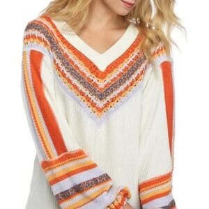Free People Copenhagen Thermal Knit Top Sunset Orange Leopard